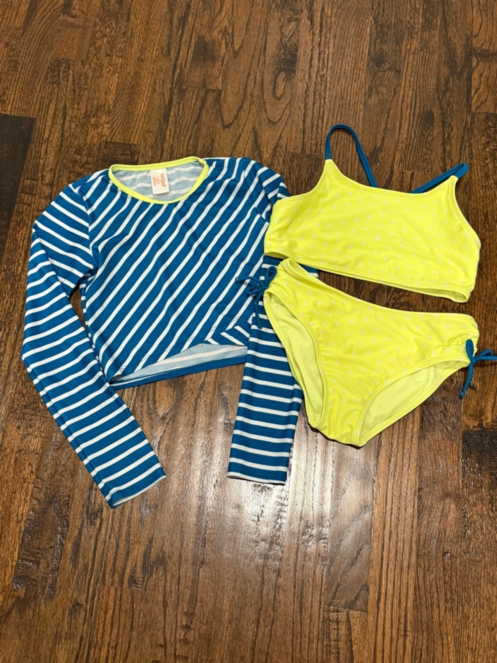 Cat & Jack Blue Striped Rash Guard with Neon Yellow Bikini Set 3 Piece